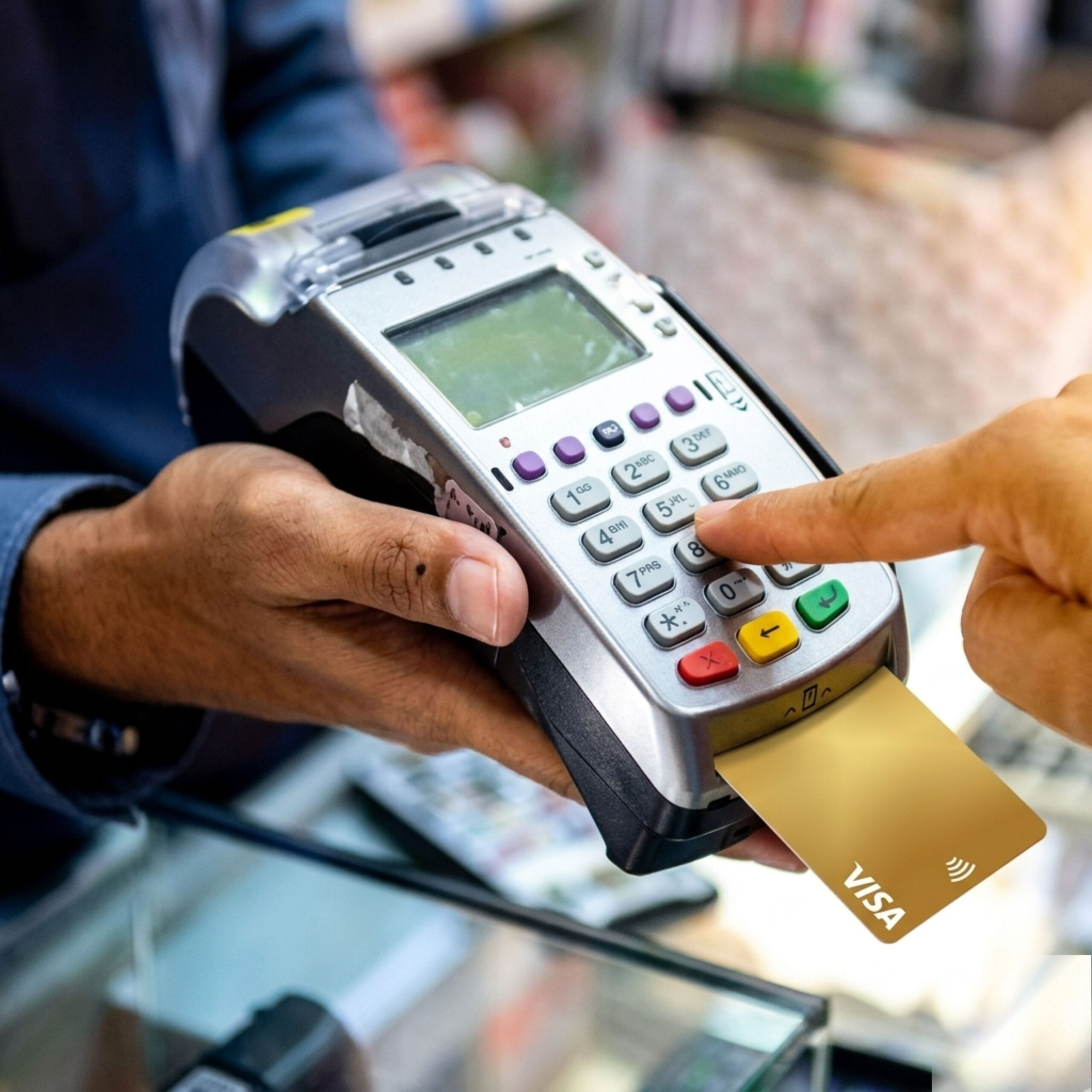 Customer paying with Visa — Skyrich POS solutions